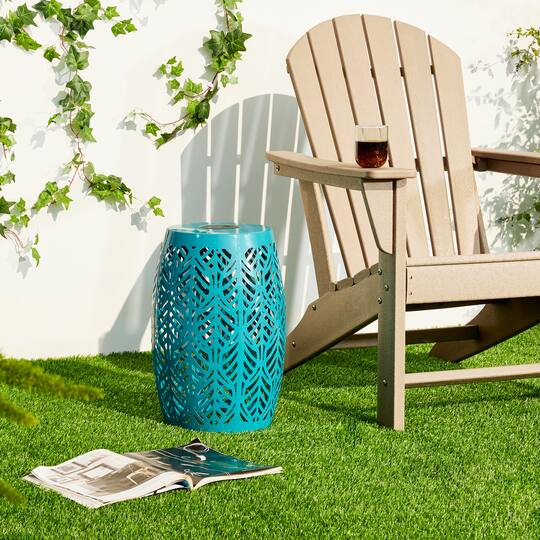 Glitzhome® 18.25" Multifunctional Solar Powdered Iron Leaf Cutout Garden Stool